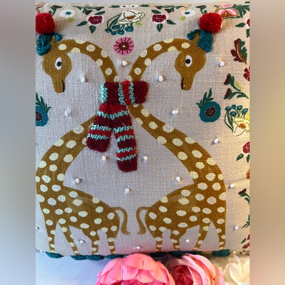Anthropologie Giraffe Claus Embroidered Pillow - Picture 10 of 12